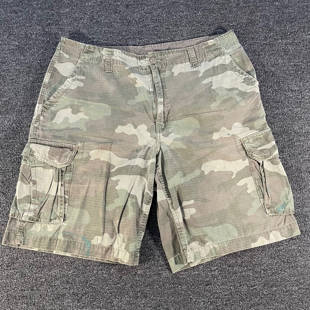 Faded Glory Cargo Shorts Mens 36 Green Camo Good Ripstop Cotton fm11326c